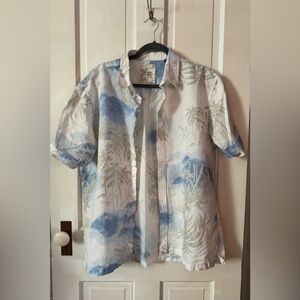 Tasso Elba Blue and Cream Palm Print Shirt